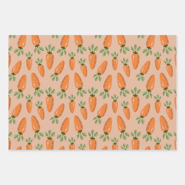 Cute Hand-drawn Carrots Seamless Pattern Wrapping Paper Sheet (Front)
