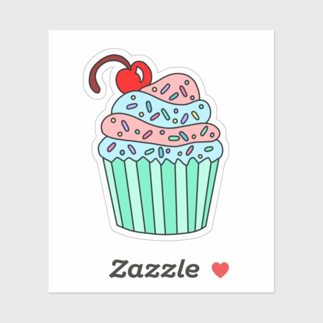 Cute hand drawn Cartoon Pink and Blue Cupcake (Sheet)