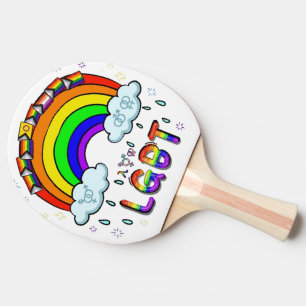 Cute Hand-drawn Cartoon Rainbow with Diverse LGBTQ Ping Pong Paddle