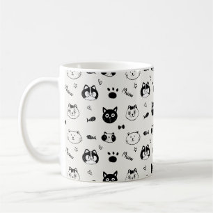 Cute Hand-drawn Cat Faces Doodle Pattern Coffee Mug