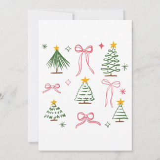 Cute Hand Drawn Christmas Trees and Bows Pattern Invitation