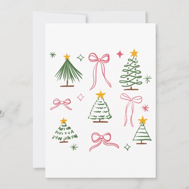 Cute Hand Drawn Christmas Trees and Bows Pattern Invitation (Front)