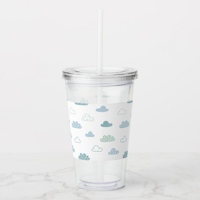 Cute Hand Drawn Cloud Pattern Acrylic Tumbler (Front)
