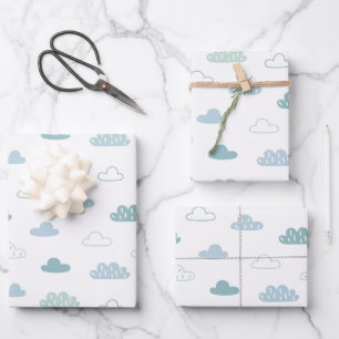 Cute Hand Drawn Cloud Pattern Wrapping Paper Sheet