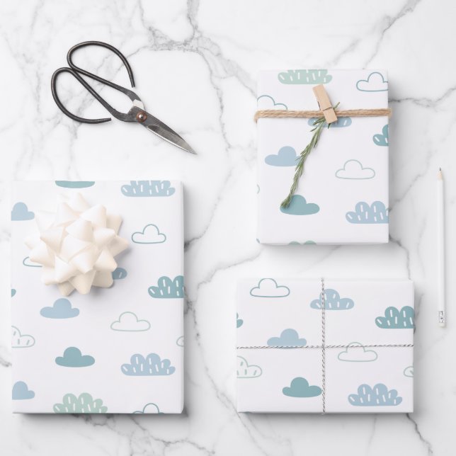 Cute Hand Drawn Cloud Pattern Wrapping Paper Sheet (Front)