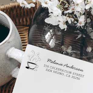 Cute Hand-drawn Coffee Cup Name & Return Address Rubber Stamp
