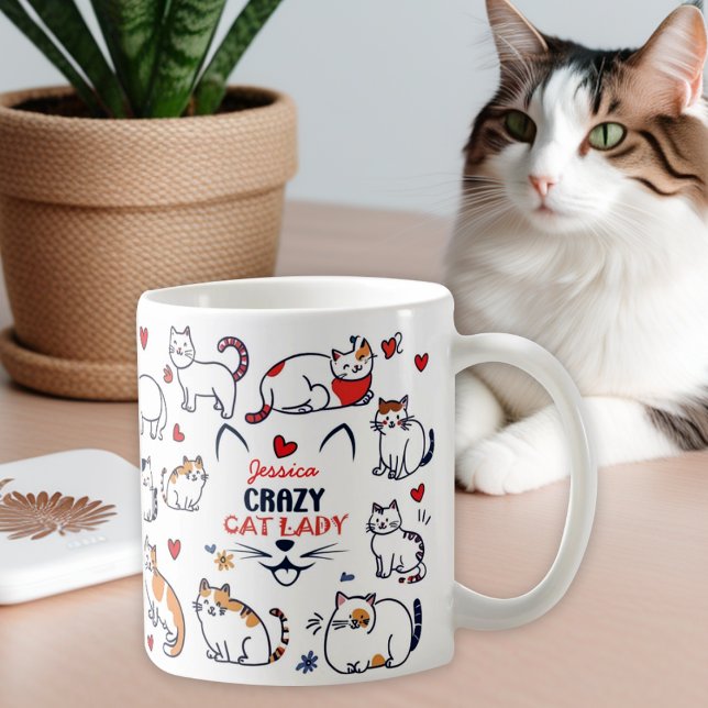 Cute hand-drawn colourful crazy cat lady coffee mug (Creator Uploaded)