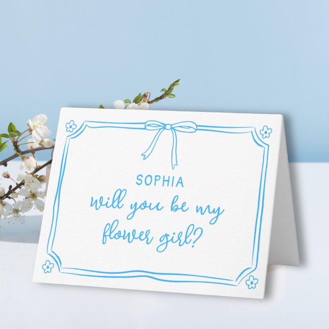 Cute Hand Drawn Coquette Bow Flower Girl Proposal Card (Creator Uploaded)