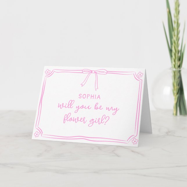 Cute Hand Drawn Coquette Bow Flower Girl Proposal Card (Front)