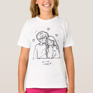 Cute Hand-Drawn Couple Illustration Graphic T-Shir T-Shirt