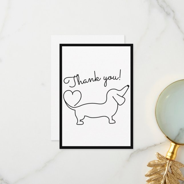 Cute Hand Drawn Dachshund Flat Thank You Card (Front/Back In Situ)