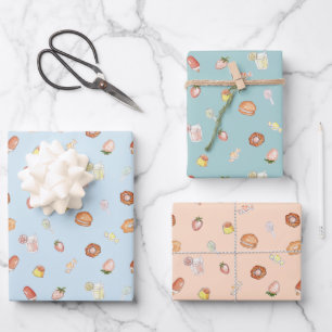 Cute hand drawn desserts pastel pattern wrapping paper sheet