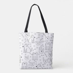 Cute Hand-Drawn Dog & Cat Pattern Tote Bag