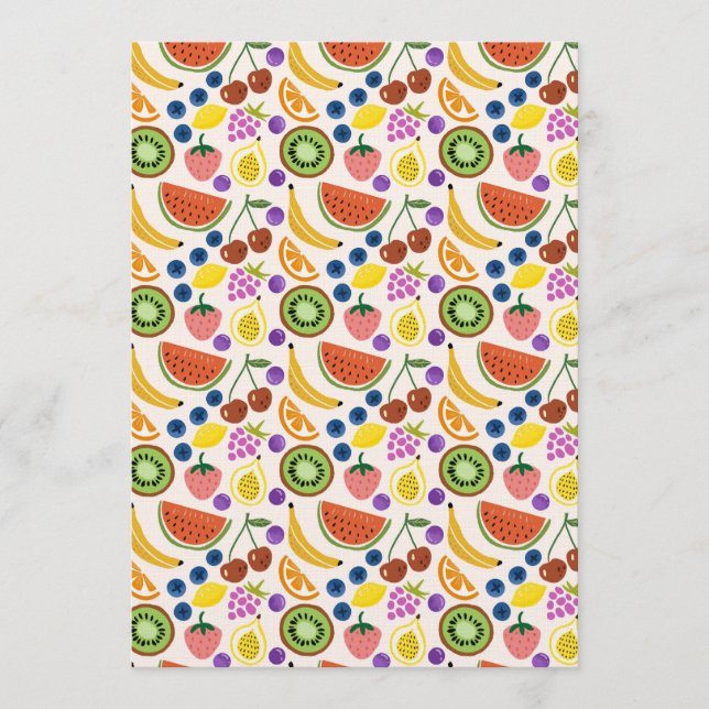 Cute Hand-drawn Doodle Fruits Seamless Pattern Invitation (Front)