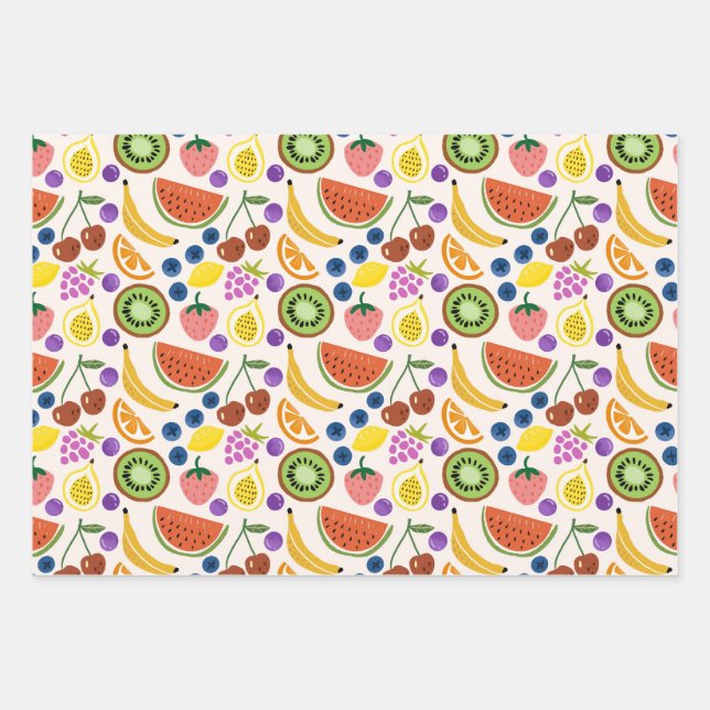 Cute Hand-drawn Doodle Fruits Seamless Pattern Wrapping Paper Sheet (Front 2)