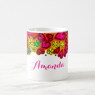 Cute Hand Drawn Doodle Hearts and Flowers Coffee Mug