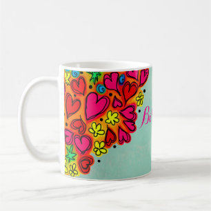 Cute Hand Drawn Doodle Hearts and Flowers Coffee Mug