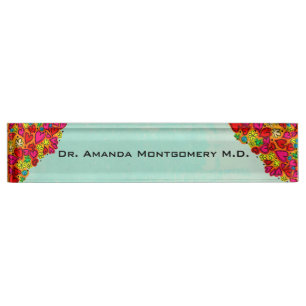 Cute Hand Drawn Doodle Hearts and Flowers Nameplate