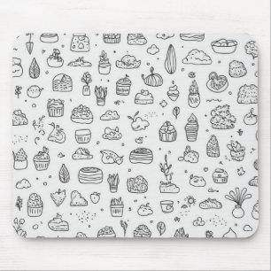 Cute hand-drawn doodles in black and white mouse mat