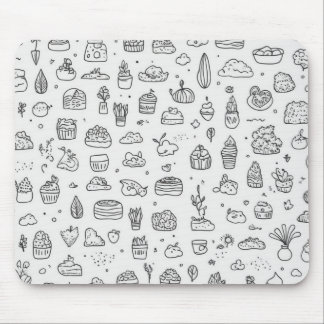 Cute hand-drawn doodles in black and white mouse mat