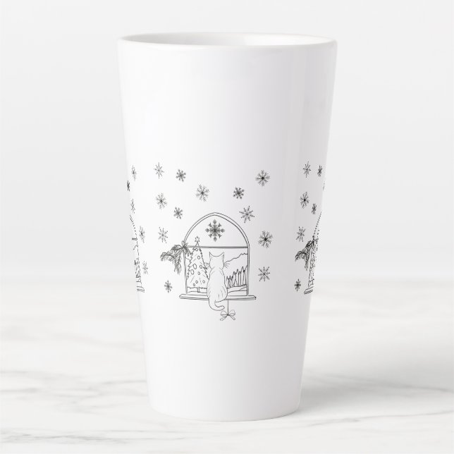 Cute hand drawn festive Christmas Holiday Cat Latte Mug (Front)