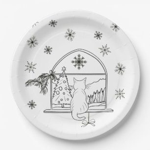 Cute hand drawn festive Christmas Holiday  Paper Plate