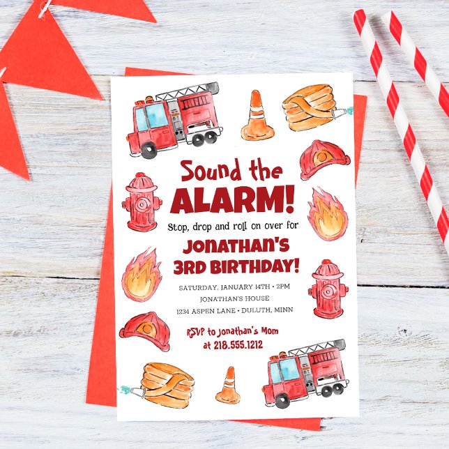 Cute Hand Drawn Fire Truck Birthday Invitation (Cute Hand Drawn Fire Truck Birthday Invitation)