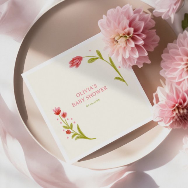 Cute Hand Drawn Floral Baby Shower Napkin (Creator Uploaded)