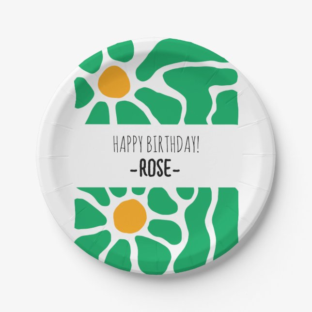 Cute Hand Drawn Flower Birthday Paper Plate (Front)