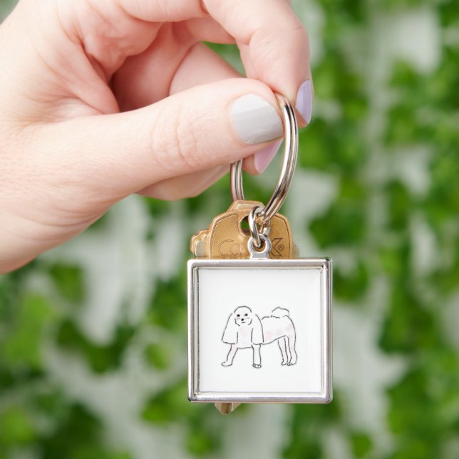 Cute Hand Drawn Fluffy White Dog Illustration Key Ring (Hand)