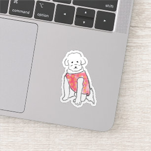 Cute Hand Drawn Fluffy White Dog in Pink Vest