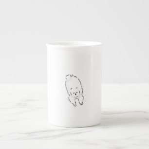 Cute Hand Drawn Fluffy White Dog Lying Down Bone China Mug