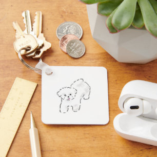 Cute Hand Drawn Fluffy White Puppy Sticking Tongue Key Ring