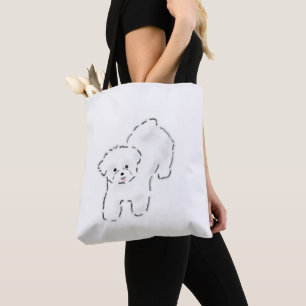 Cute Hand Drawn Fluffy White Puppy Sticking Tongue Tote Bag