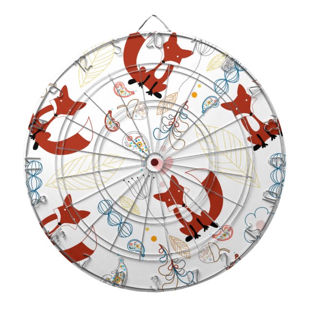 Cute Hand Drawn Fox Hearts in Yellow Blue Pink Dartboard (Front)