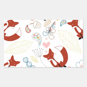 Cute Hand Drawn Fox Hearts in Yellow Blue Pink Rectangular Sticker