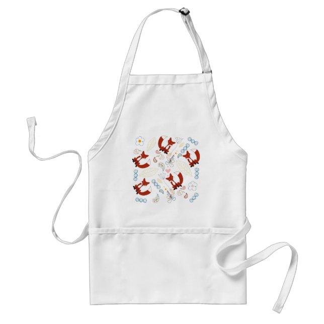 Cute Hand Drawn Fox Hearts in Yellow Blue Pink Standard Apron (Front)