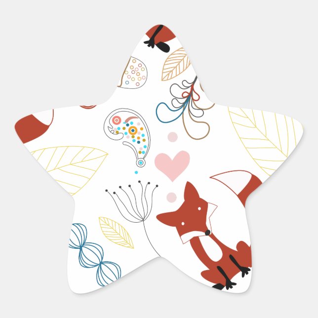 Cute Hand Drawn Fox Hearts in Yellow Blue Pink Star Sticker (Front)