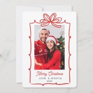 Cute hand drawn frame with bow Photo Holiday Card