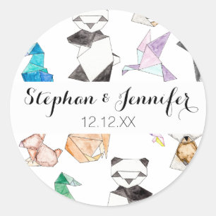 Cute Hand Drawn Geometric Paper Origami Animals Classic Round Sticker