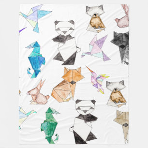 Cute Hand Drawn Geometric Paper Origami Animals Fleece Blanket