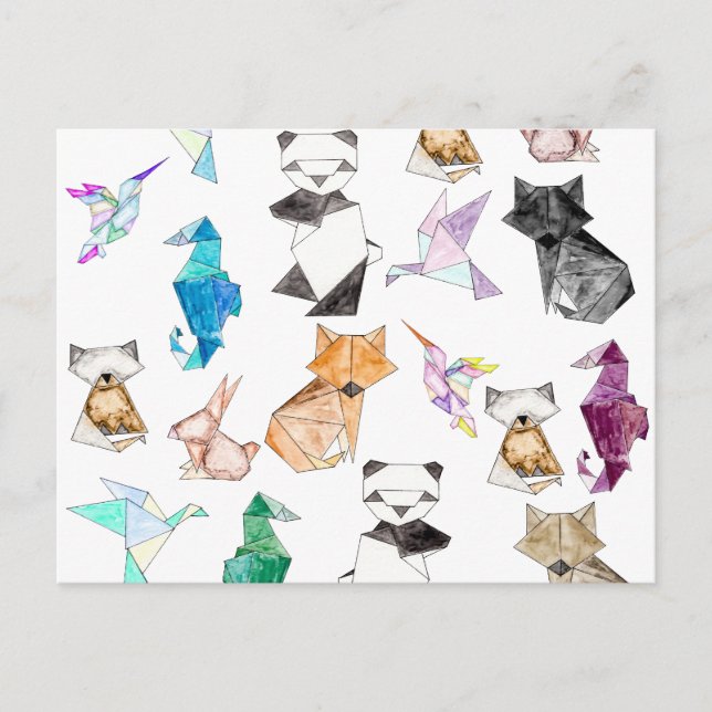 Cute Hand Drawn Geometric Paper Origami Animals Postcard (Front)