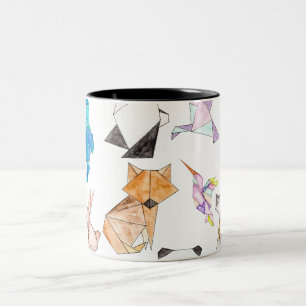 Cute Hand Drawn Geometric Paper Origami Animals Two-Tone Coffee Mug
