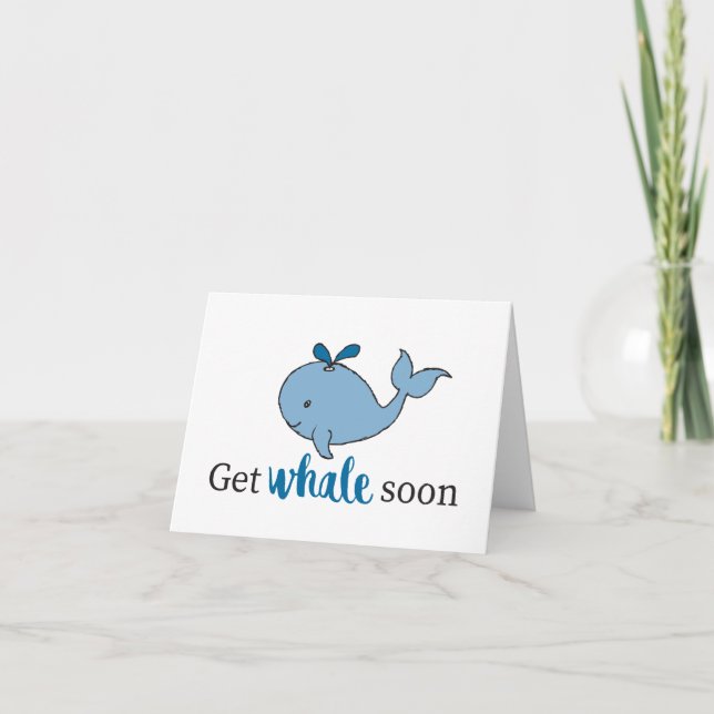 Cute Hand Drawn Get Whale Soon Whale Puns Design Thank You Card (Front)