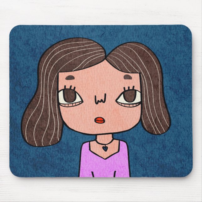 Cute Hand-Drawn Girl Illustration Unique Character Mouse Mat (Front)