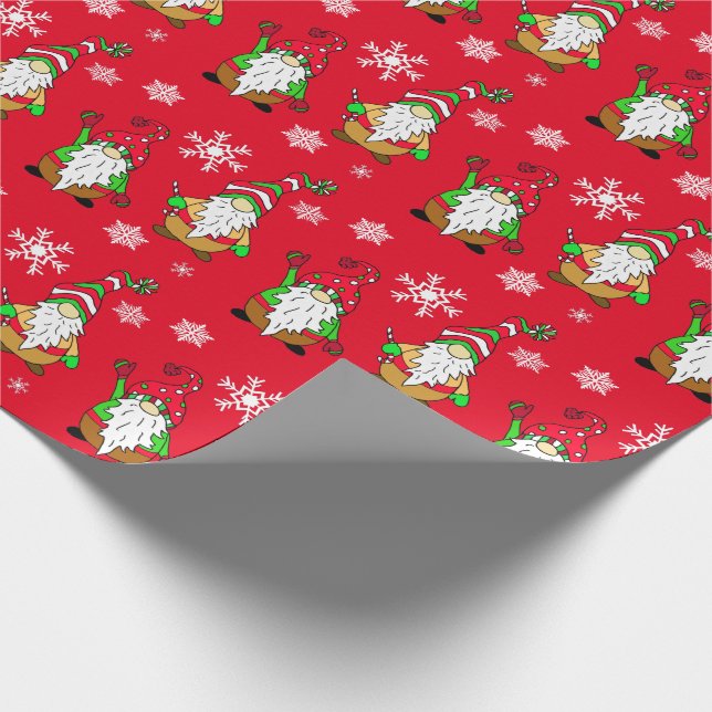 Cute Hand Drawn Gnome  Festive Holiday Christmas Wrapping Paper (Corner)