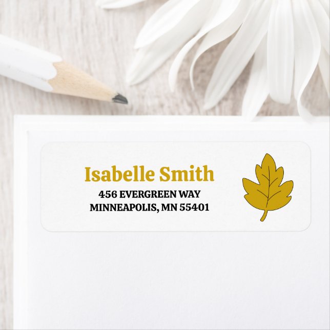 Cute Hand-Drawn Gold Fall Leaf Return Address (Insitu)