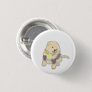 Cute Hand-Drawn Golden Puppy in Harness Illustrati 3 Cm Round Badge