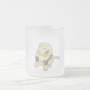 Cute Hand-Drawn Golden Puppy in Harness Illustrati Frosted Glass Coffee Mug