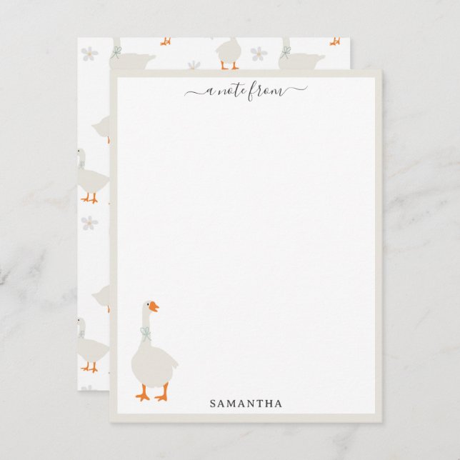 Cute Hand Drawn Goose & Daisies Custom Name Card (Front/Back)